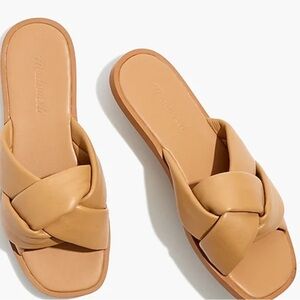 Madewell The Jayna Braided Tan Leather Slide Sandal size 7 slip on flip flops